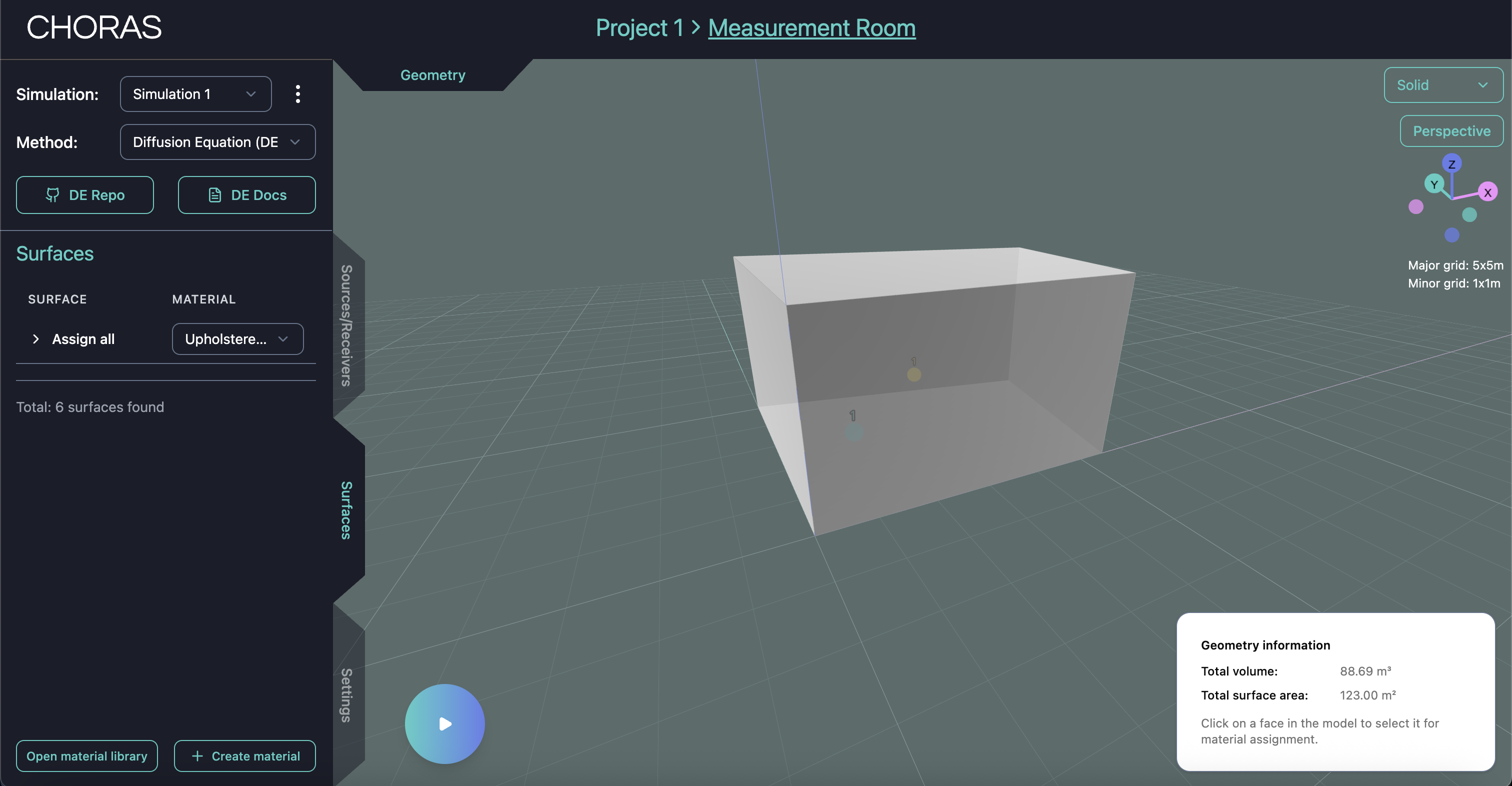 CHORAS web interface showing the geometry view of an example project.